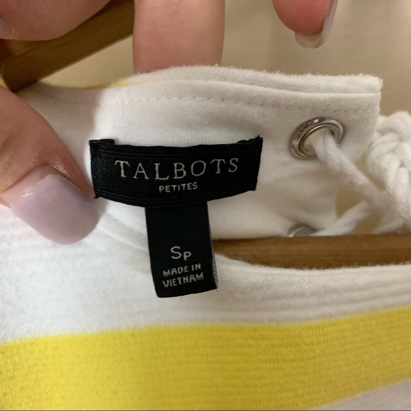 [Talbots] Petite Yellow & White Stripe Nautical Tie Detail Top - Picture 4 of 7